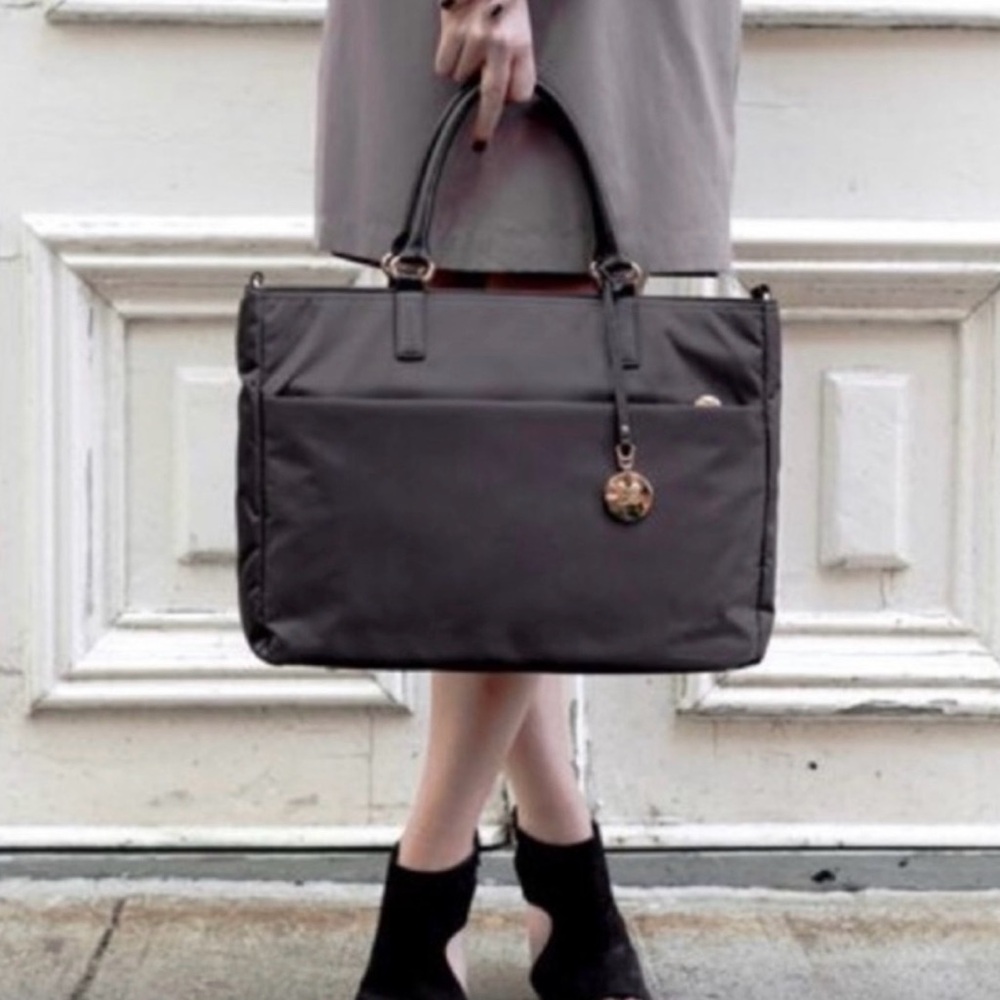 LO & SONS Brookline Black Nylon Laptop Crossbody Silver Tone Hardware Bag